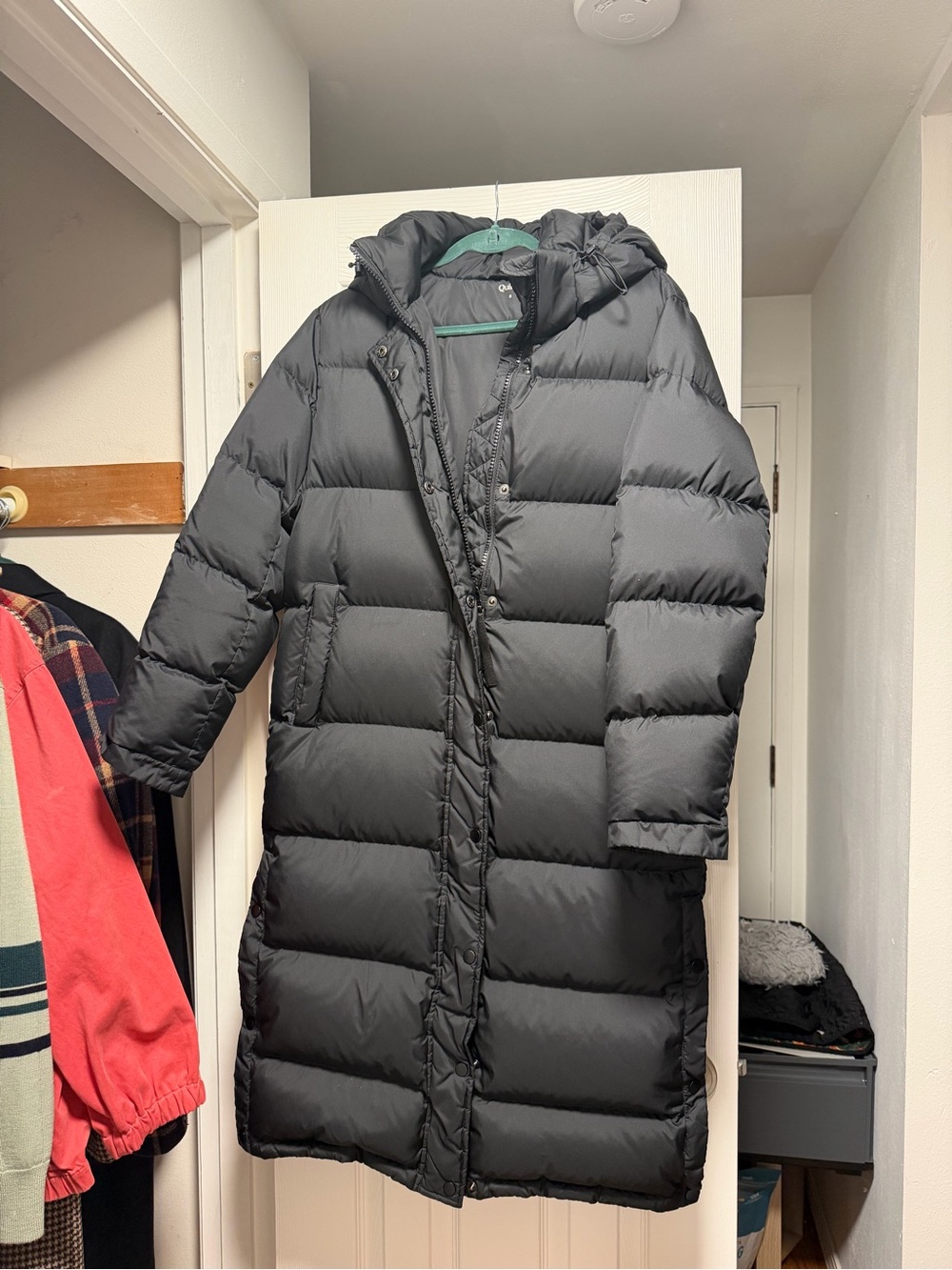 Quince Black Long Puffer Coat with Hood
